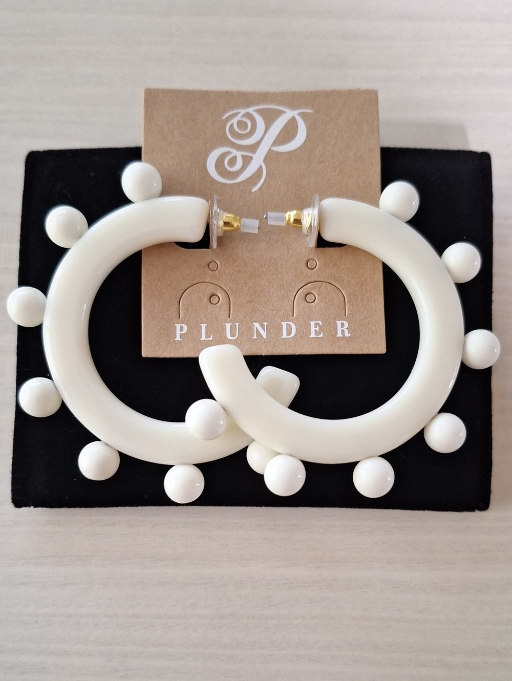 Plunder Cream Beaded Hoop Earrings